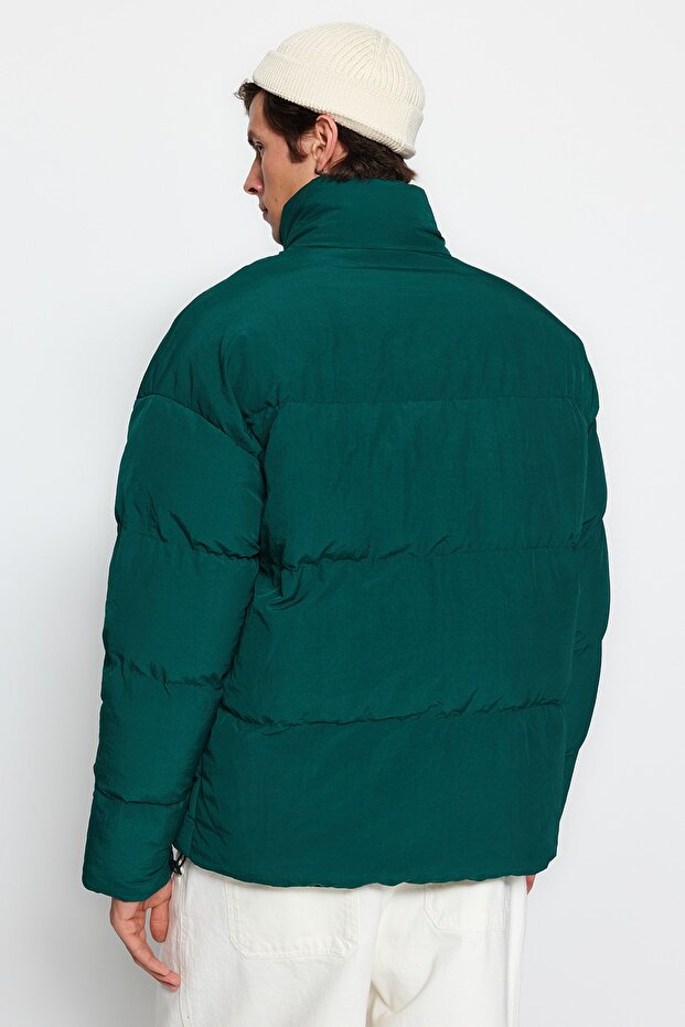 Zielony Unisex Oversize Fit Stójka Wodoodporny i Wiatroszczelny Zimowy Płaszcz Puchowy Tmnaw24Mo00003 - 5