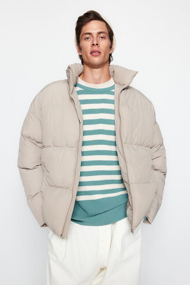 Taş Unisex Oversize Fit Dik Yaka Suya ve Rüzgara Dayanıklı Şişme Kışlık Mont TMNAW24MO00003 - 1