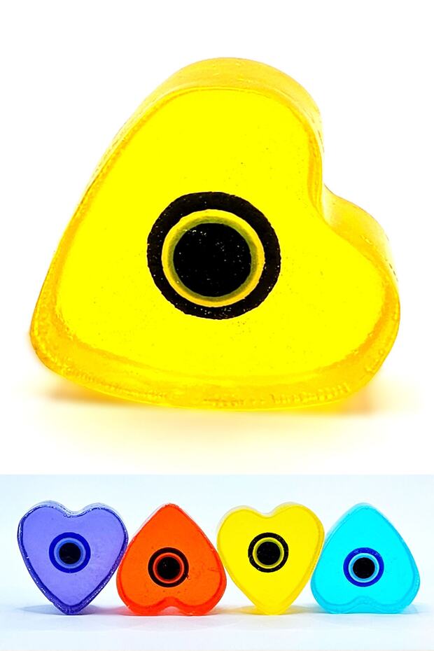 Spring Scented Decorative Gift Evil Eye Beaded Yellow Color Transparent Natural Skin Friendly Heart Soap