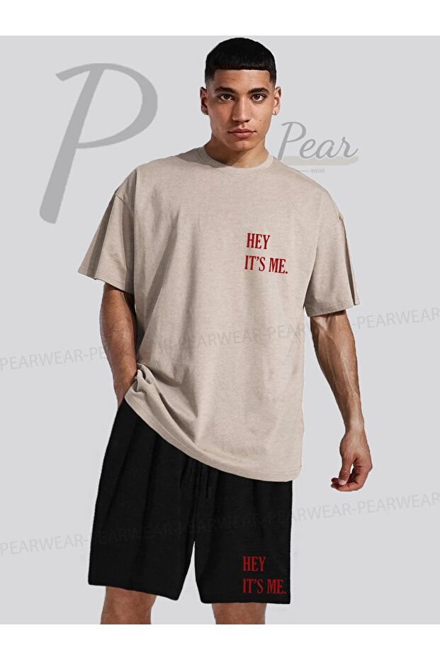 Hey Its Me Printed Oversize T-Shirt Regular Fit Shorts T-Shirt Shorts Double Set