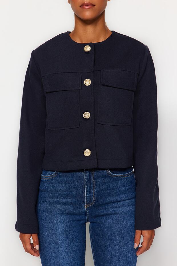 Detailní bunda s knoflíkem v námořnické modré barvě TWOAW24MO00132 - 3