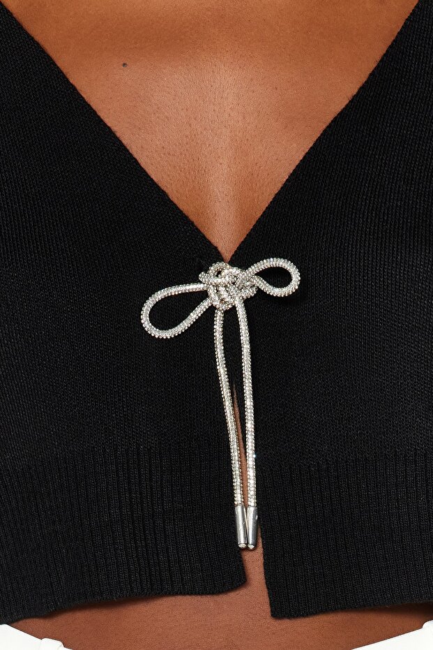 Siyah Süper Crop Basic Fiyonklu Triko Hırka TWOAW24HI00315 - 8