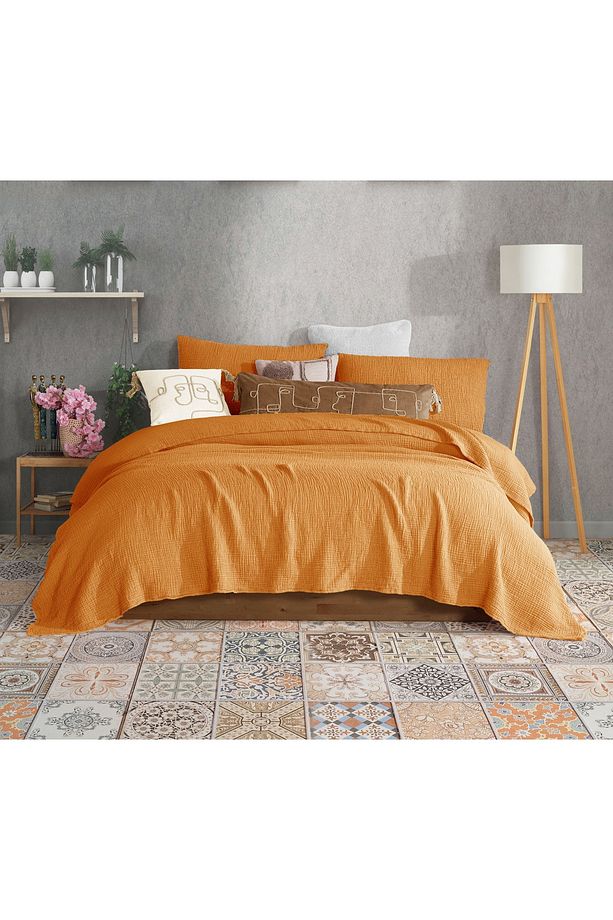 Camel Tek Kişilik 160x240cm Yatak Örtüsü/1 Adet 50x70cm Yastık 4 Katlı Multi Muslin %100 Pamuk - 1