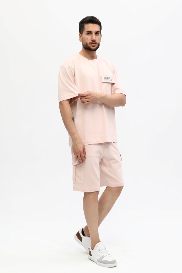 Erkek Baskılı Oversize Şort Takım - 4