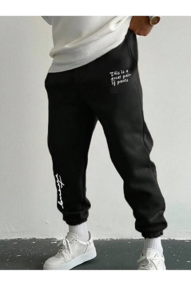 Large Size Unisex Strong Printed 3 Thread Jogger Relaxed Fit Sweatpants