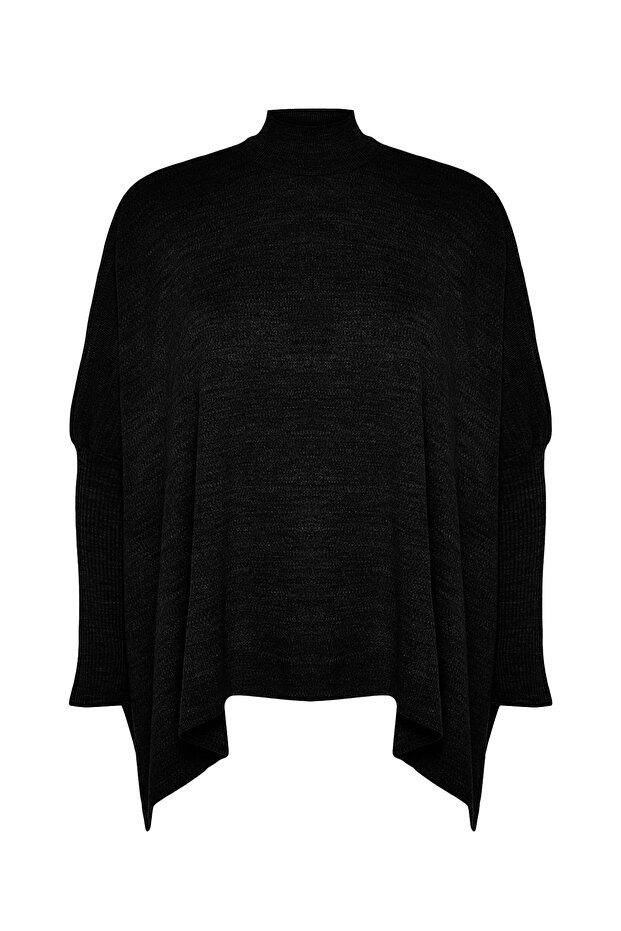 Relax Fit Czarny sweter dzianinowy - kołnierz stójka i rozcięcie Tbbaw24An00032 - 6