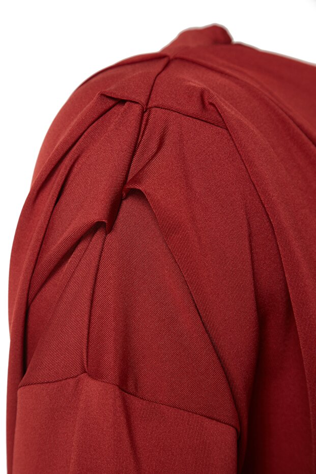 Bordo Scuba Omuz Detaylı Esnek Örme Bluz TBBAW23AF00010 - 5