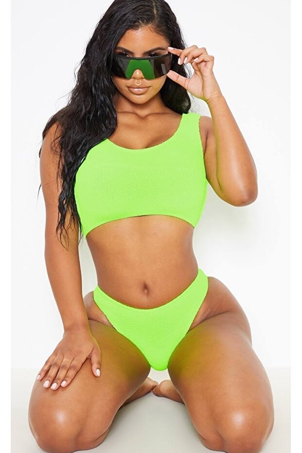Women's Neon Green High Waisted Special Bikini Set