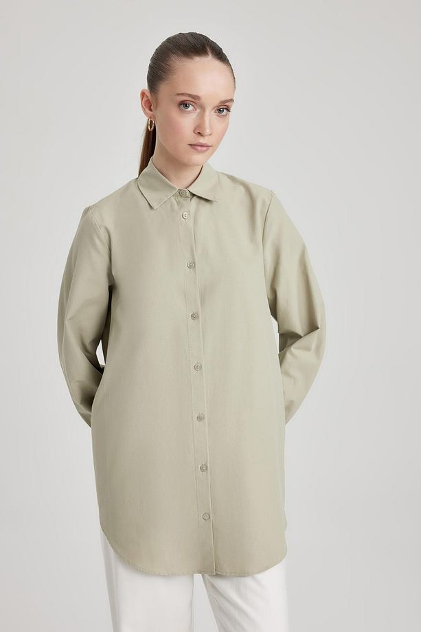 Regular Fit Gömlek Yaka Poplin Uzun Kollu Tunik Z8913az23au - 3
