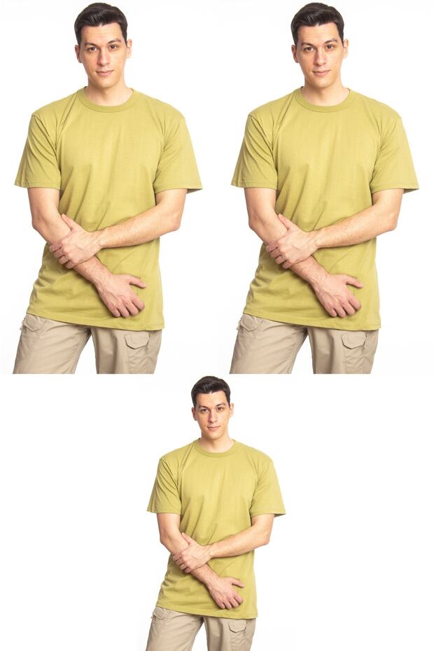 3 Pieces Khaki Color Short Sleeve Round Collar Paid Beginner Soldier Set 100% Cotton Undershirt