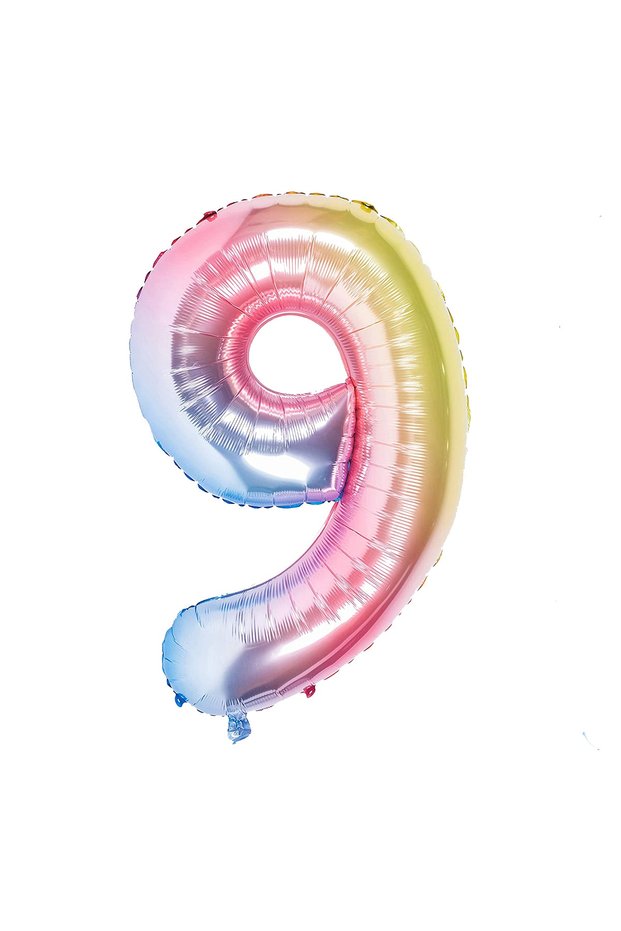 Rainbow Colored Number 9 Foil Balloon