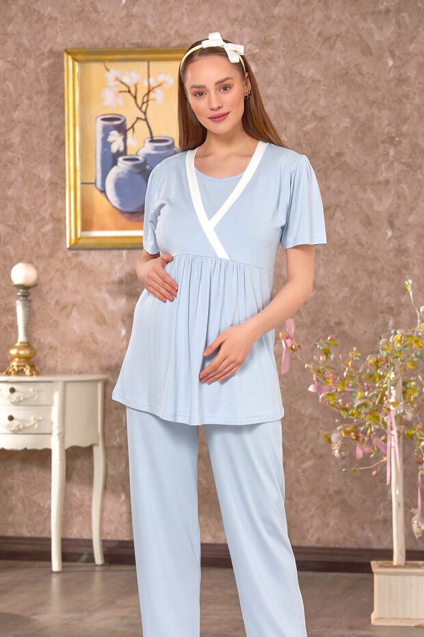 Secret Breastfeeding Maternity Pregnant Pajama Set Blue