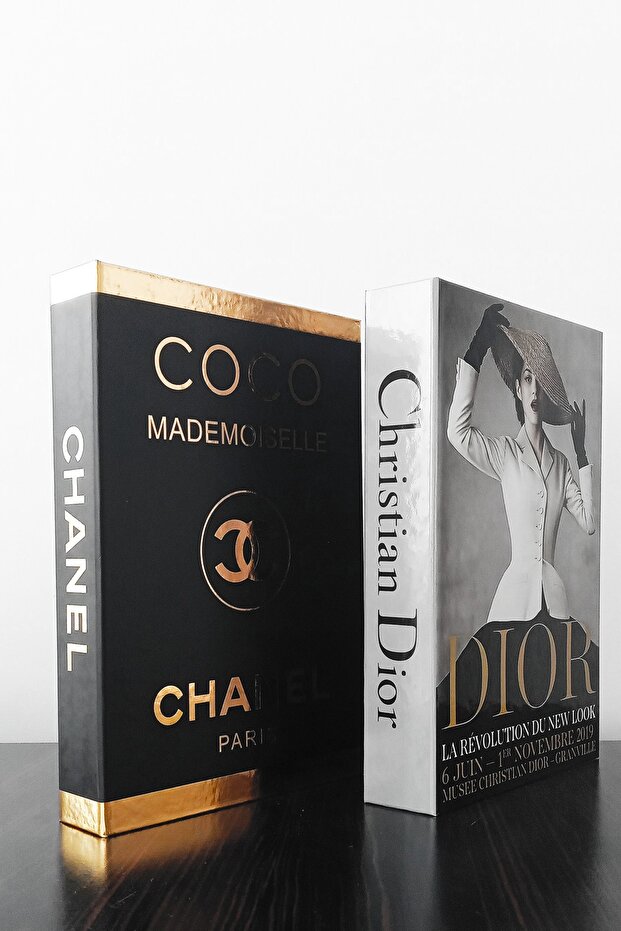 2 Pack Decorative Book Box Look Coco Black Gilding & Dior Hat Woman Themed