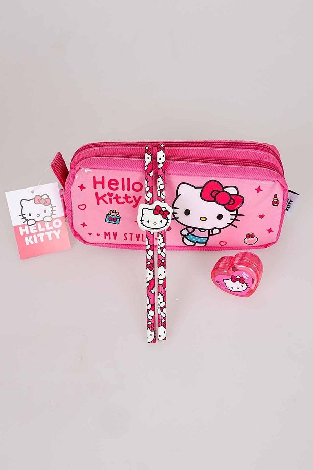LİSANSLI HELLO KITTY KALEMLİK , 2'Lİ KURŞUN KALEM, SİLGİ VE KALPLİ KALEMTRAŞ SETİ - 1