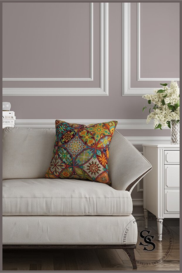 غطاء وسادة مطبوع رقميًا بنمط ماندالا مرقع - 5