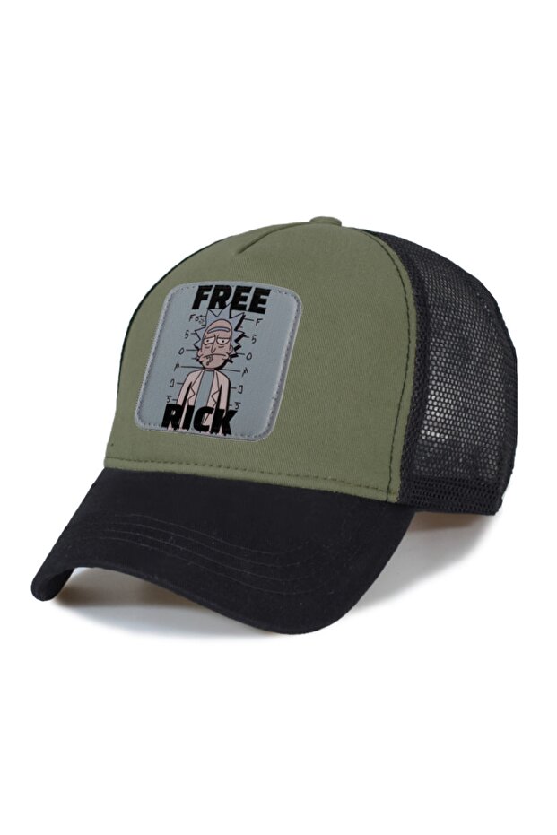 قبعة شبكية موديل Free Rick Blue - رقعة جلدية قابلة للاستبدال - قطن - للجنسين - أسود كاكي أسود