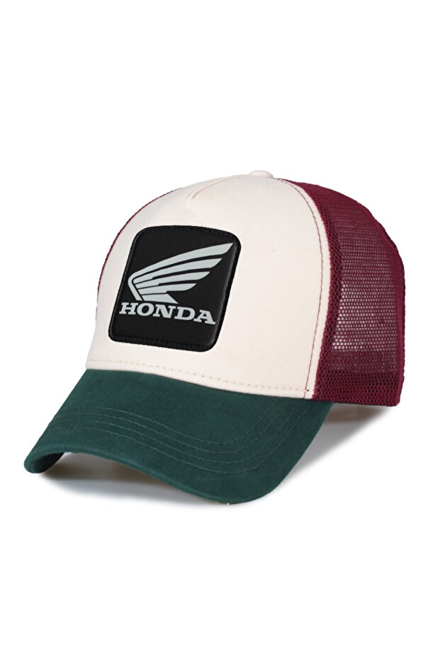 قبعة Honda Black Model Mesh - رقعة جلدية قابلة للاستبدال - قطن - للجنسين - حجر أخضر أحمر كلاريت