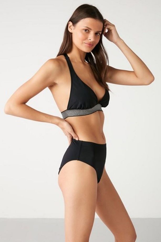 Çıkarılabilir İnce Kaplı Makpas Lastik Detaylı Yüksek Bel Düz Renk Üçgen Bikini Takımı - 2