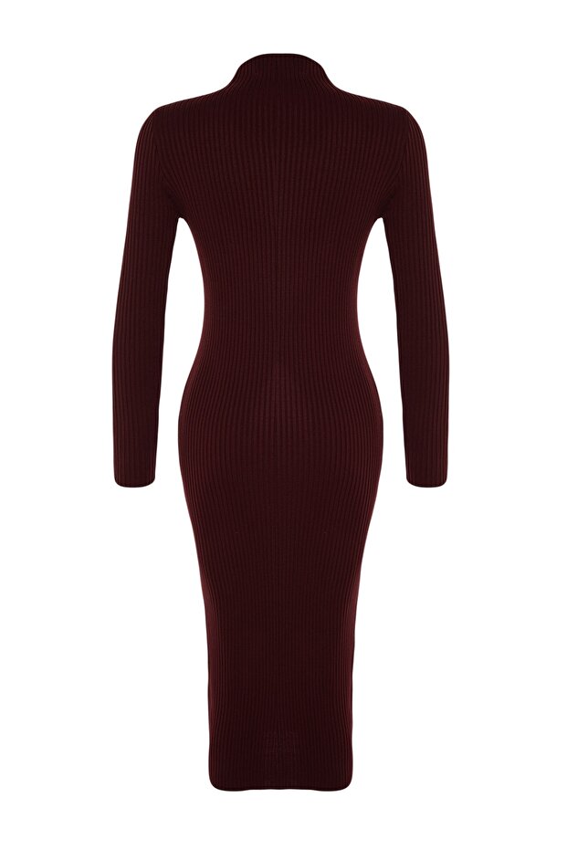Mürdüm Midi Cut Out/Pencere Detaylı Triko Elbise TWOAW24EL00028 - 8