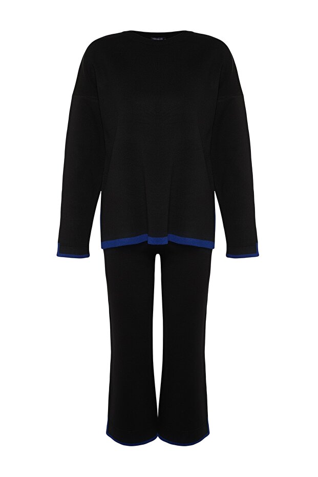 Black Wide Fit Contrast Color Knitwear Top and Bottom Set TWOAW24AU00062 - 7