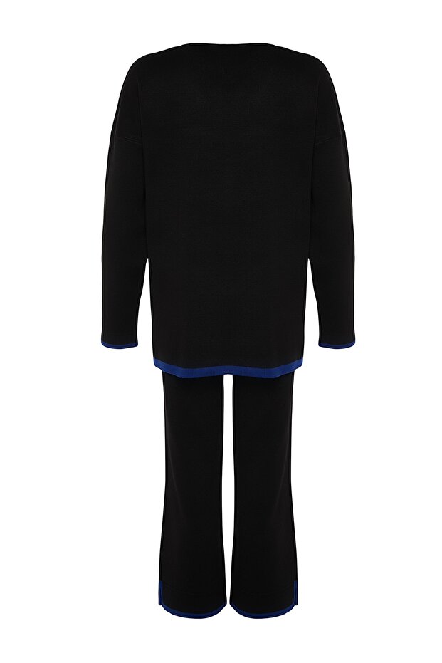 Black Wide Fit Contrast Color Knitwear Top and Bottom Set TWOAW24AU00062 - 8