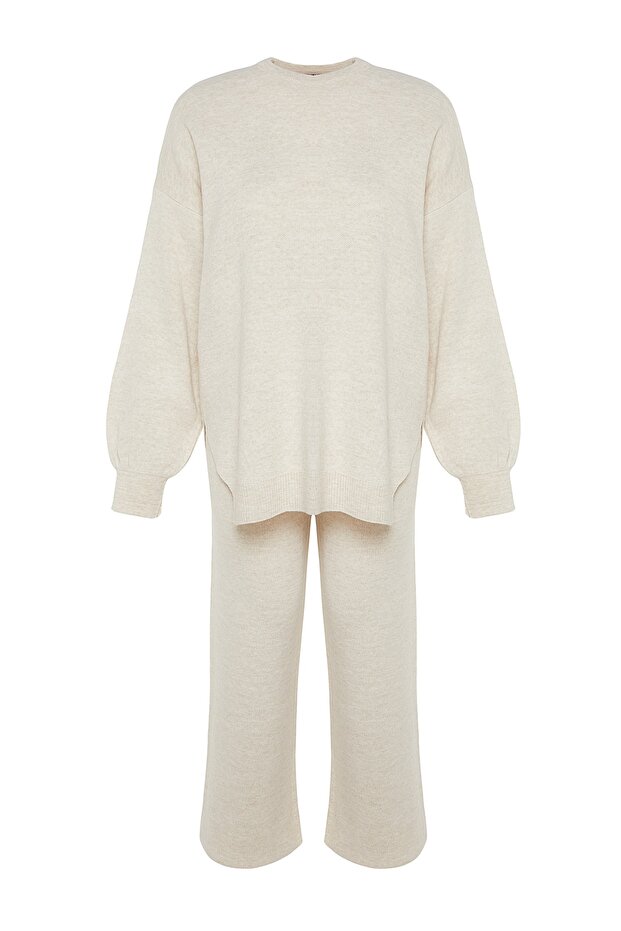 Beżowy zestaw dzianinowy z szerokimi rękawami i rękawami balonowymi TWOAW24AU00067 - 7