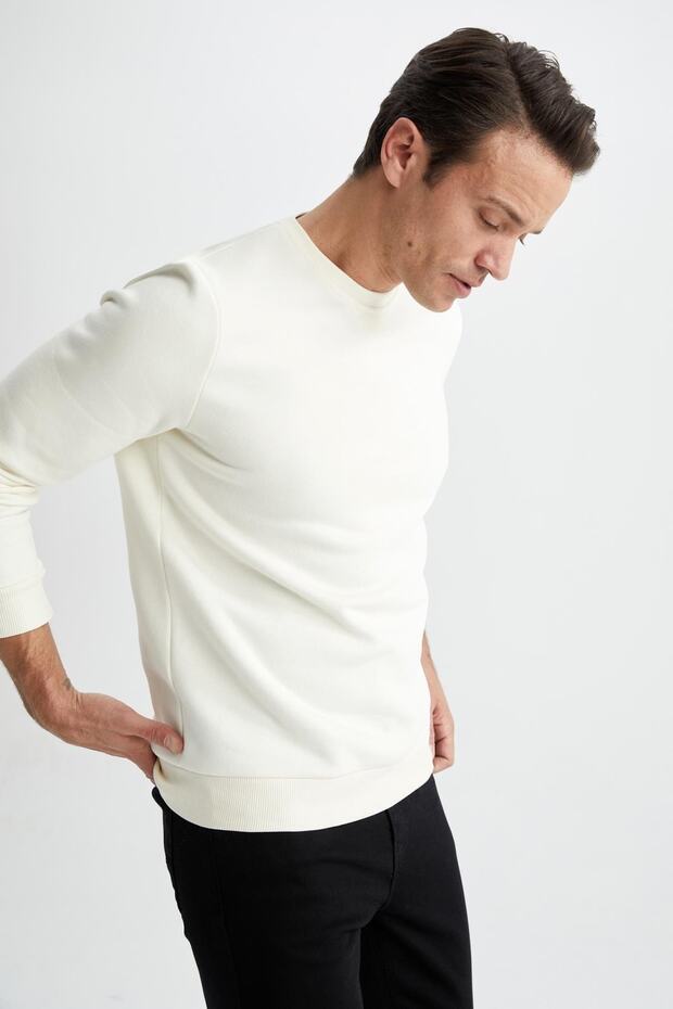 Normál Fit Crew Neck Basic pamut pulóver - 4