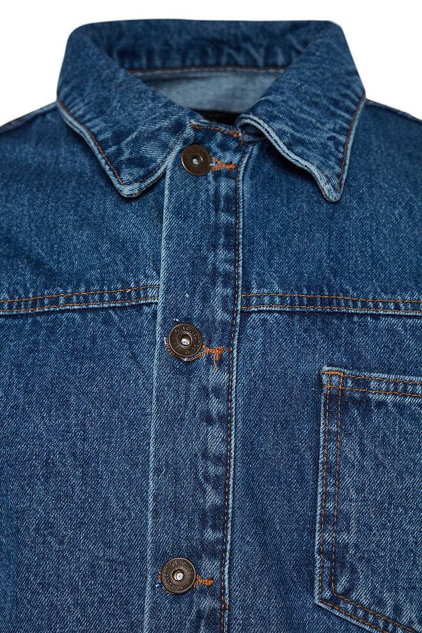 Orta Mavi %100 Pamuk Regular Fit Denim Kot Ceket TMNAW24CE00004 - 7