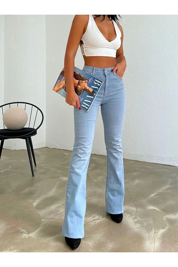 Zerda Kadın Yüksek Bel İspanyol Paça Denim Kot Pantolon - 1