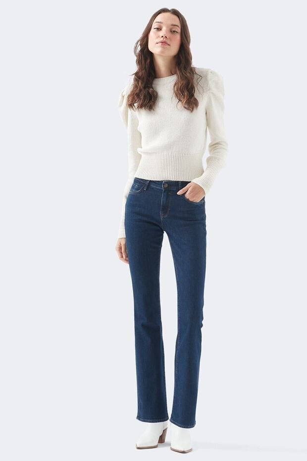 Yasminee Women's Lycra High Waist Dark Blue Spanish Flare Jeans