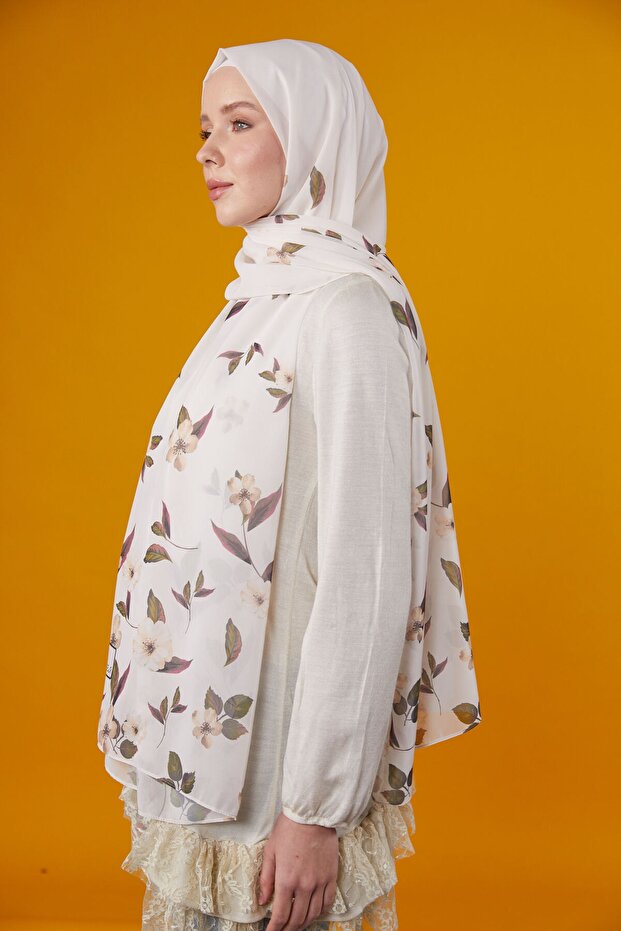 شال بنمط زهور - ECRU - 3