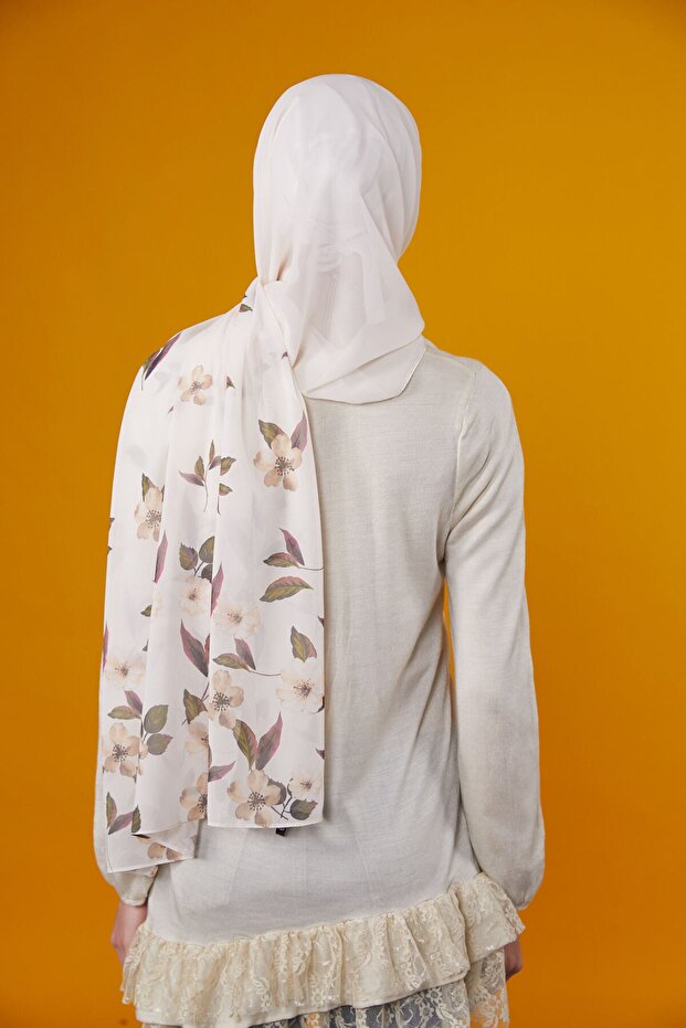 شال بنمط زهور - ECRU - 4