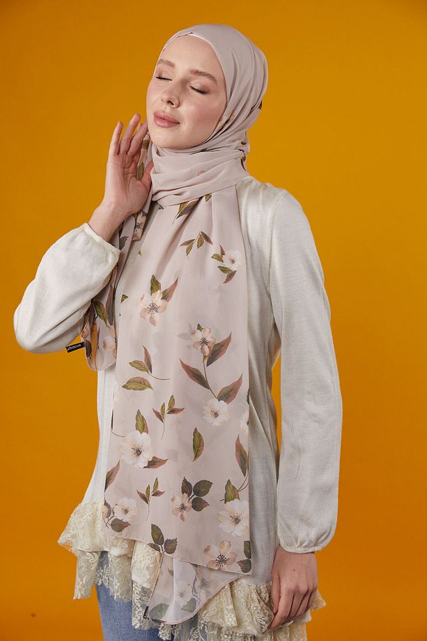 FLOWERS DESENLİ ŞAL - BEJ - 2