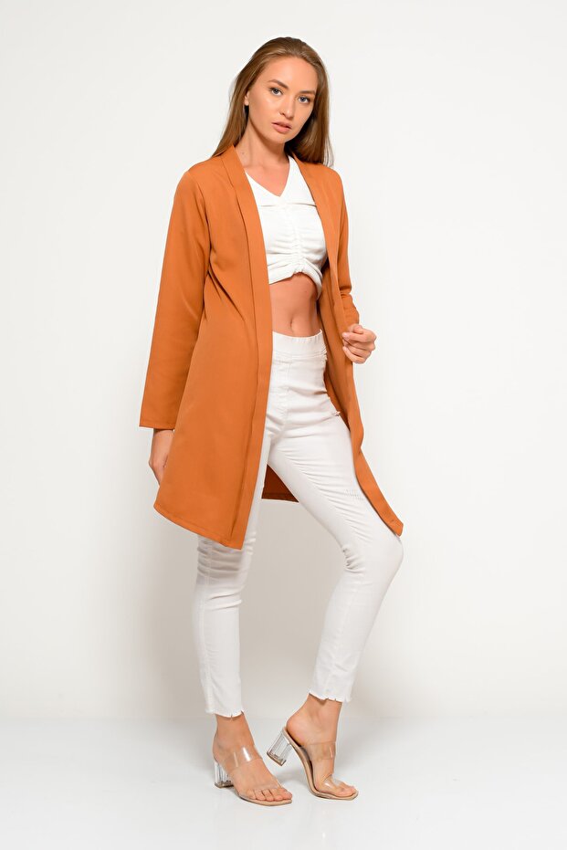 Orange Summer Thin Fabric Long Jacket - 4
