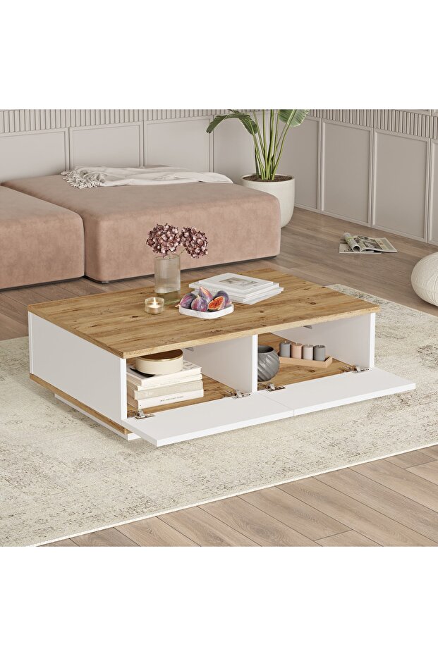 Delphin Orta Sehpa 2 Kapaklı Çam-Beyaz DLP14-AW - 4