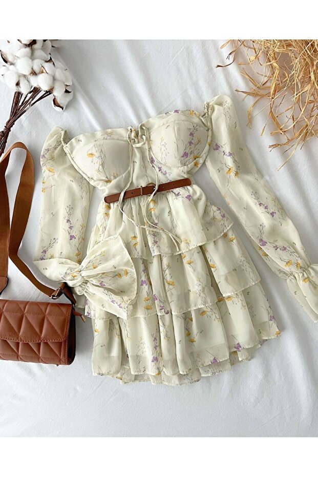 Minimal Floral Pattern Chiffon Dress