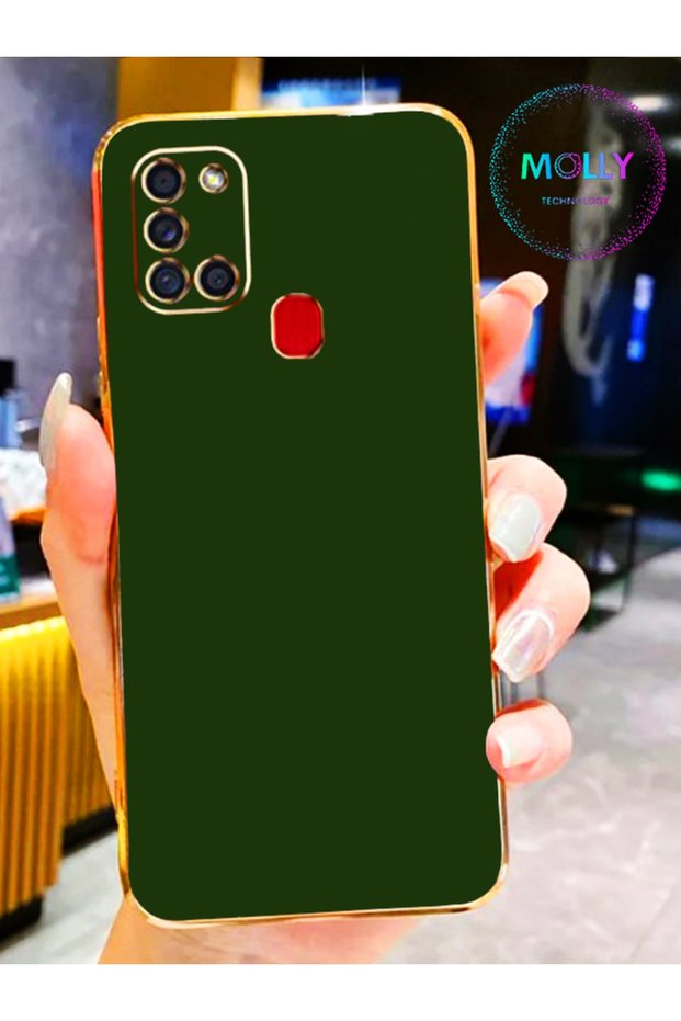 Luxury Silicone Case for Samsung Galaxy A21S with Dark Green Edges Gold Detail