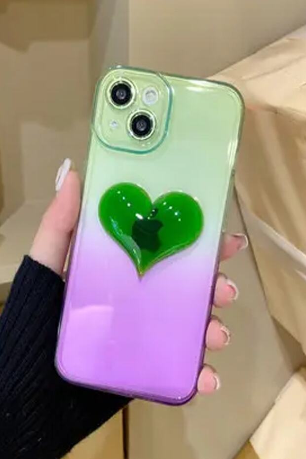 Apple iPhone 11 Love Heart Shockproof Non-Yellowing Silicone Case Green Purple