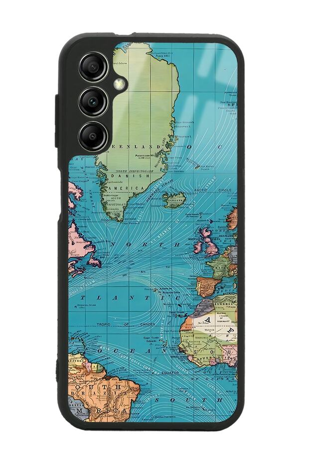 Glossy Phone Case for Samsung A14 Atlantic Map Design