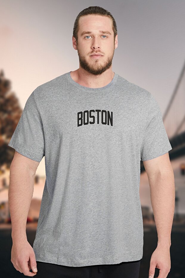Men's Boston Printed T-Shirt Comfortable Fit Grimelange Crew Neck