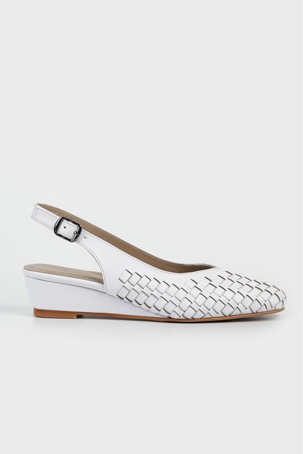 Women's White Braided Genuine Leather Wedge Heeled Shoes, Size 35-41-42
