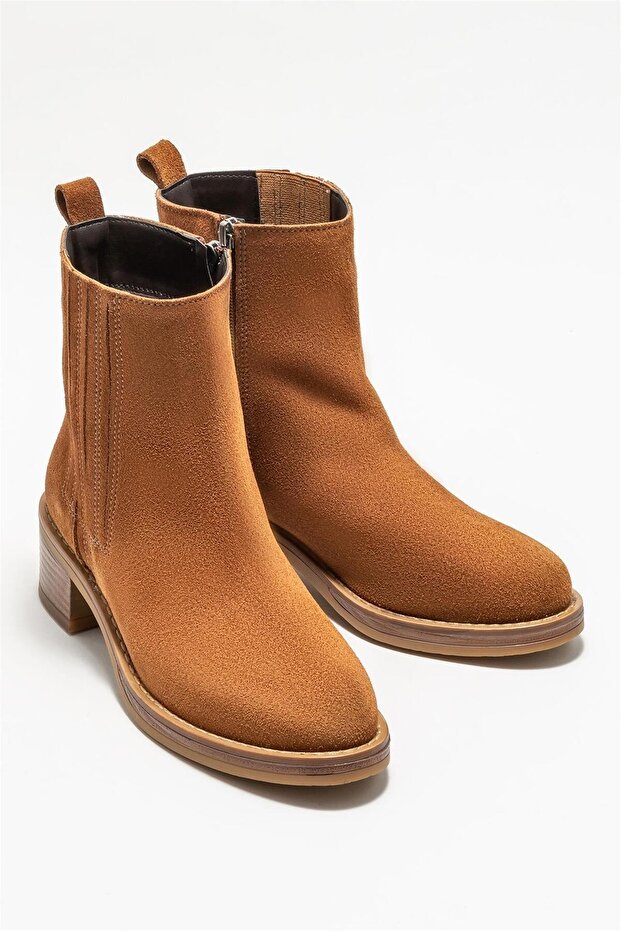 Taba Deri Kadın Topuklu Bot - 2