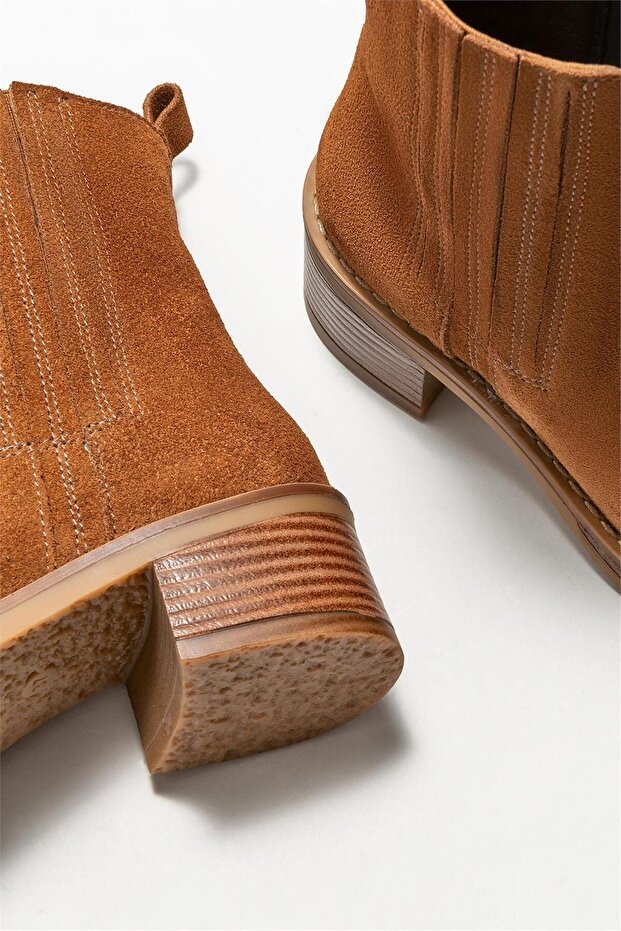 Taba Deri Kadın Topuklu Bot - 4