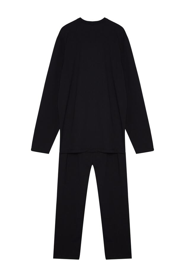 Siyah Regular Kesim Uzun Kol Örme Pijama Takımı TMNAW24PT00008 - 8