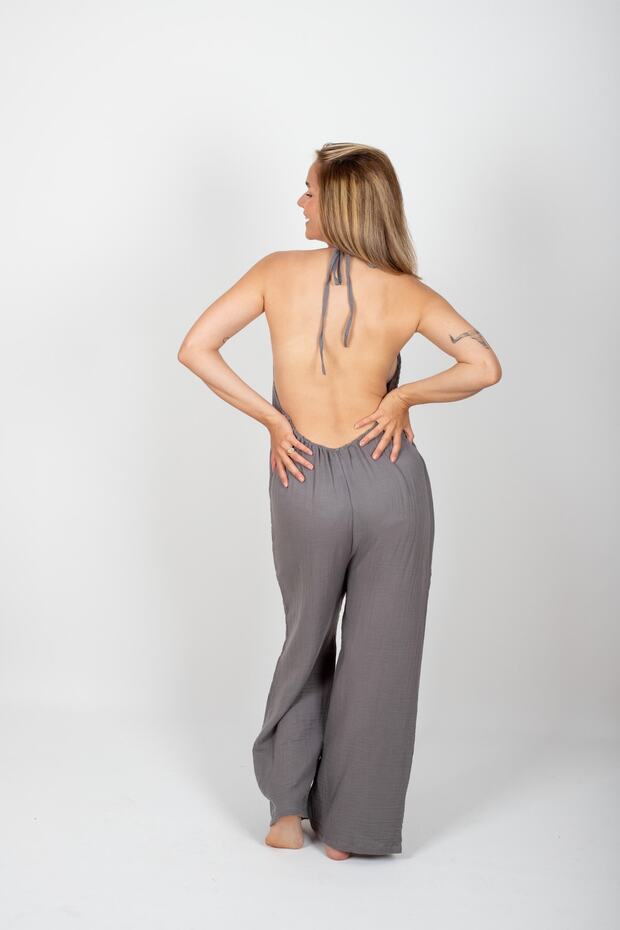 Bohem Sırt Dekolteli Müslin Tulum - 2