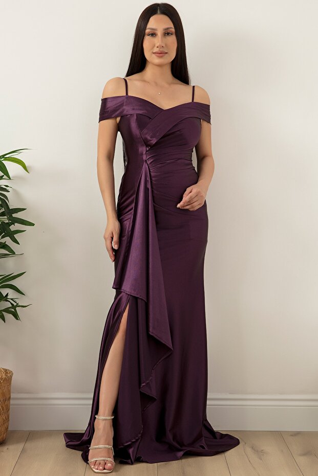 Askılı Pileli Saten Elbise 39423 - 6