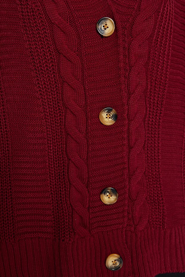 Bordo Geniş Kalıp Triko Hırka TWOAW22HI0176 - 5