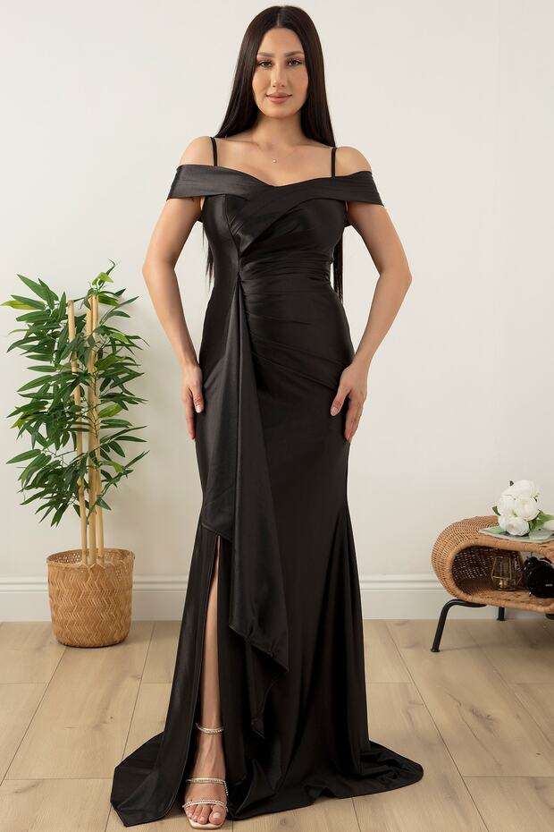 Askılı Pileli Saten Elbise 39423 - 1