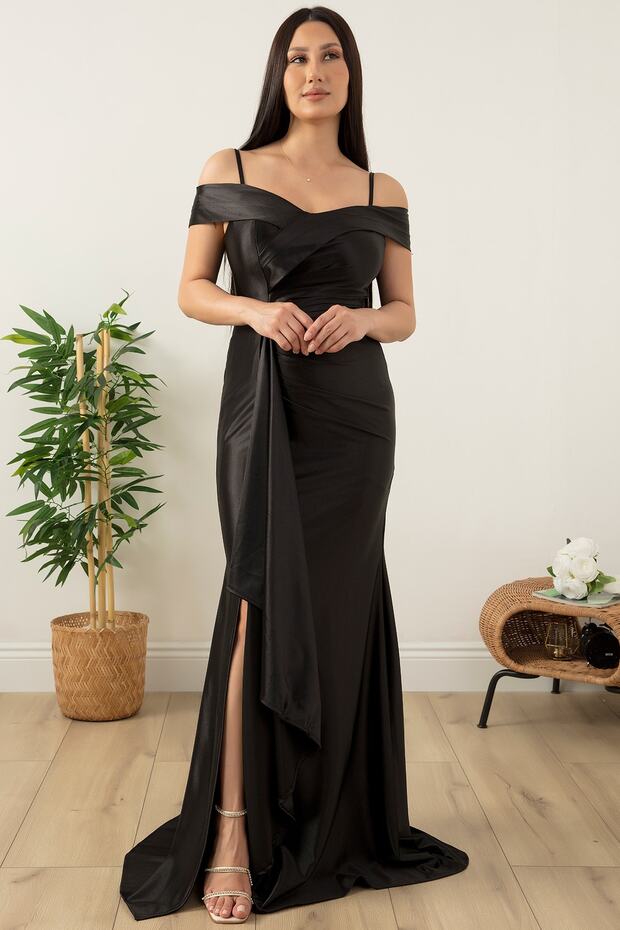 Askılı Pileli Saten Elbise 39423 - 4