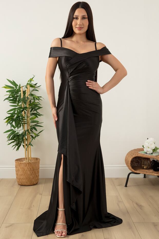 Askılı Pileli Saten Elbise 39423 - 5